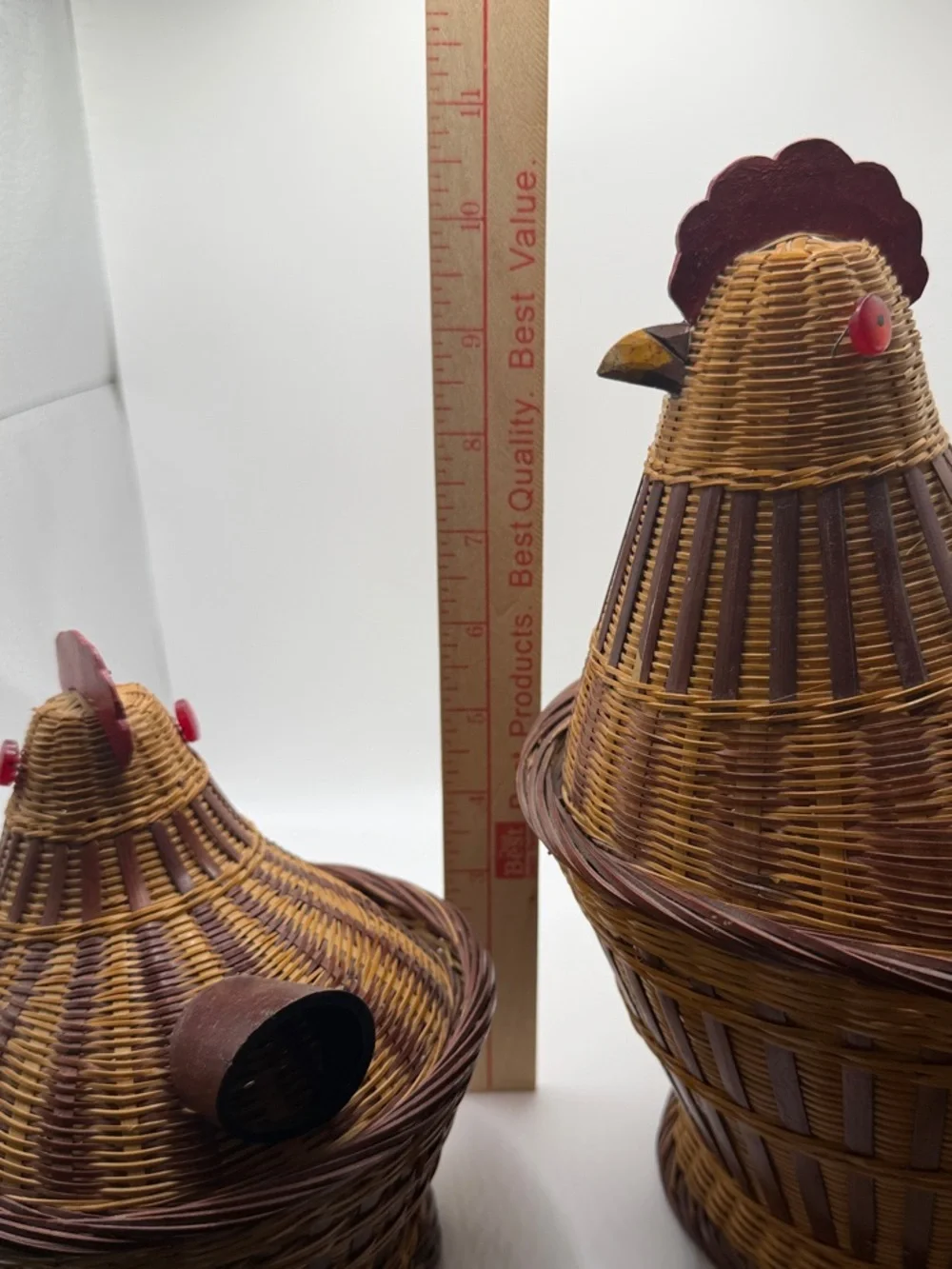 Vintage Wicker Chicken Hen Basket Set of 2 Farmhouse Country Cottage Storage Dec